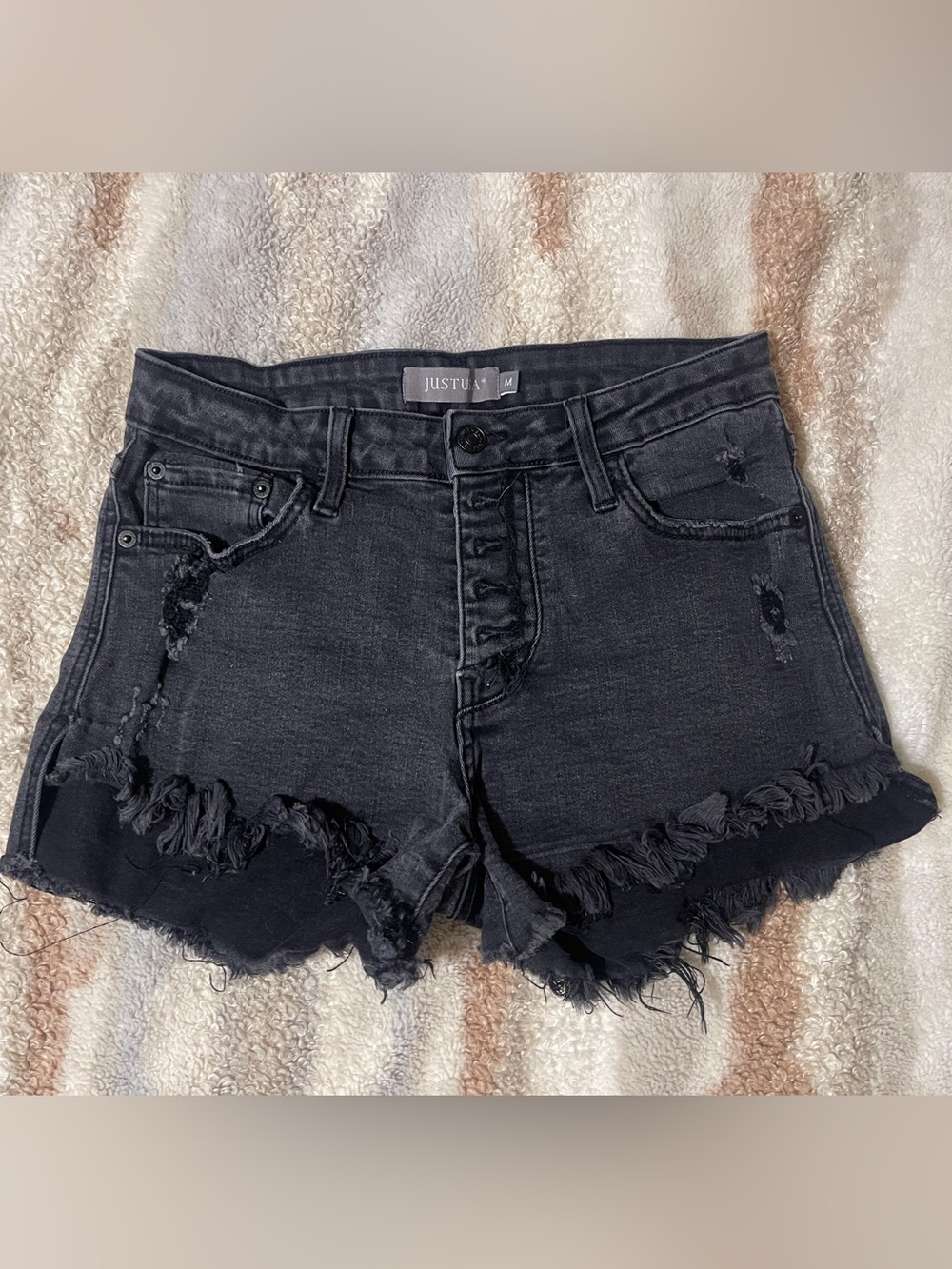 Just USA Black Distressed Button-Front Denim Shorts